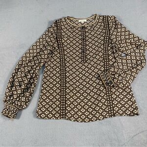 Max Studio Women’s Brown and Black Patterned Blouse, Long Sleeves, size XS